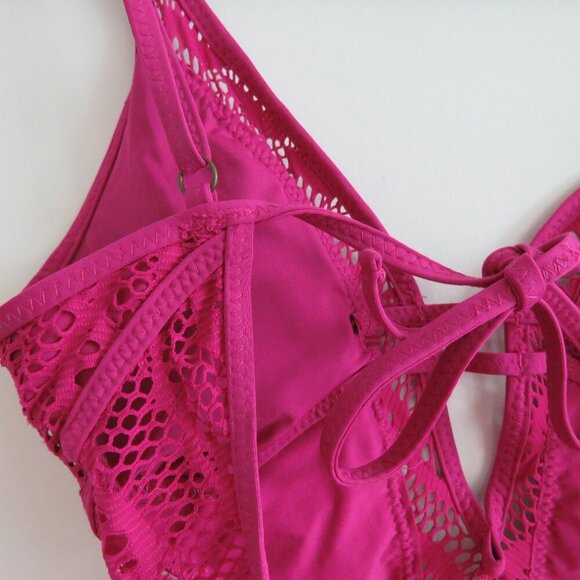 BECCA Purple Color Play Crochet Plunge One-Piece Swimsuit Magenta - Size XS - Picture 12 of 13